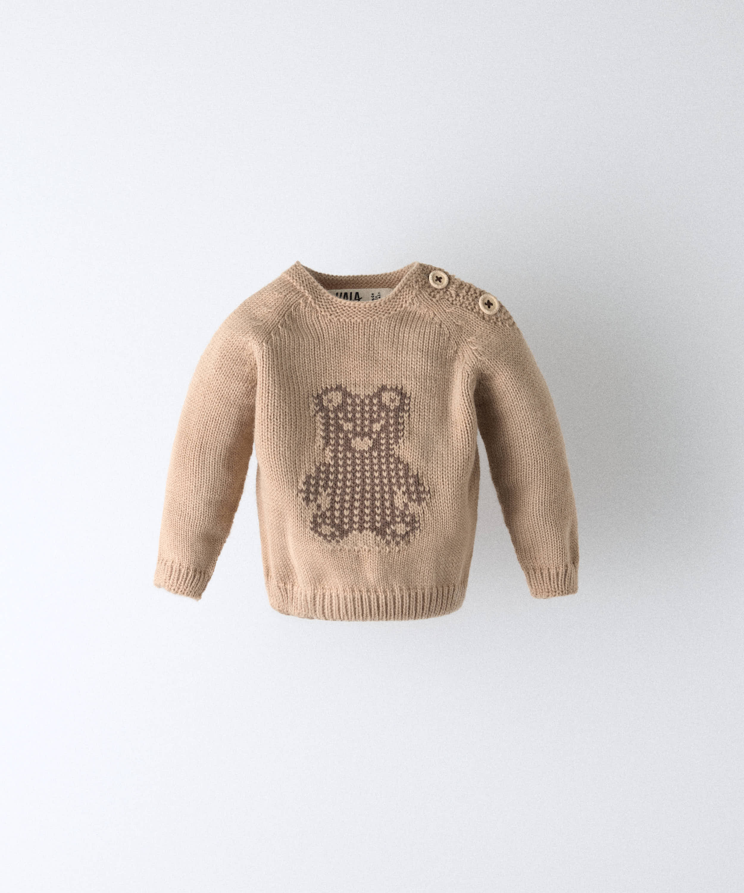 Jersey de punto de bebé beige con osito de jacquard — Kala