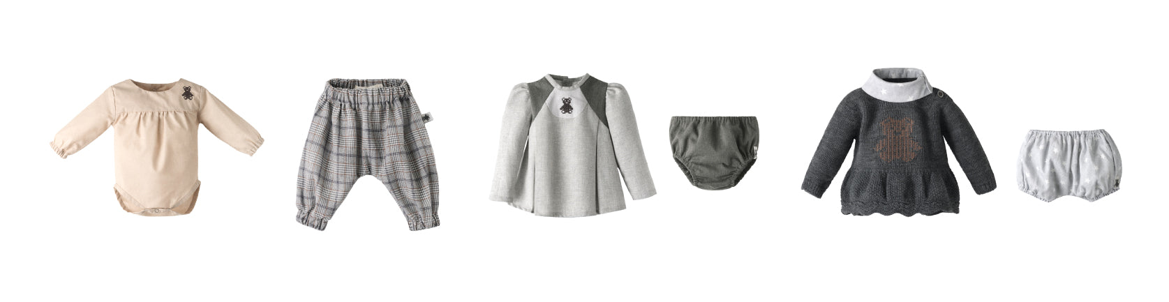 Selección de prendas de bebé de Kala con armonía visual y estética contemporánea. www.kala.es